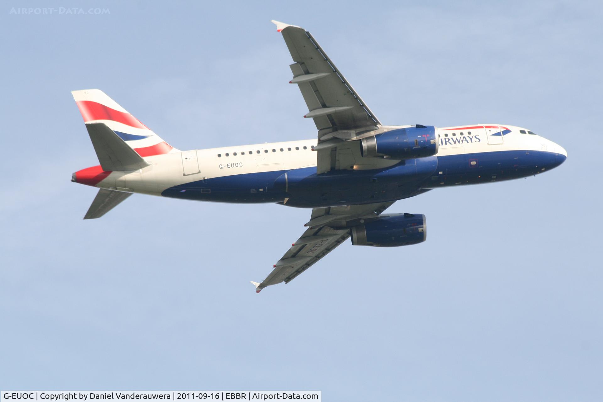 G-EUOC, 2001 Airbus A319-131 C/N 1537, Flight BA391 is climbing from RWY 07R
