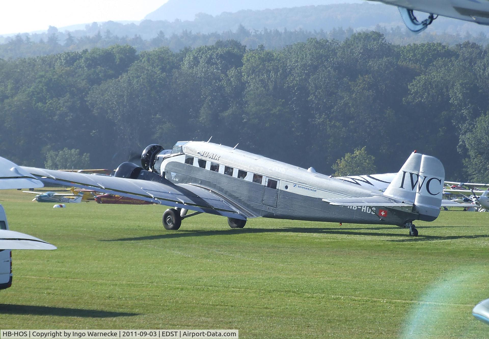 HB-HOS, 1939 Junkers Ju-52/3m g4e C/N 6580, Junkers Ju 52/3m g4e at the 2011 Hahnweide Fly-in, Kirchheim unter Teck airfield