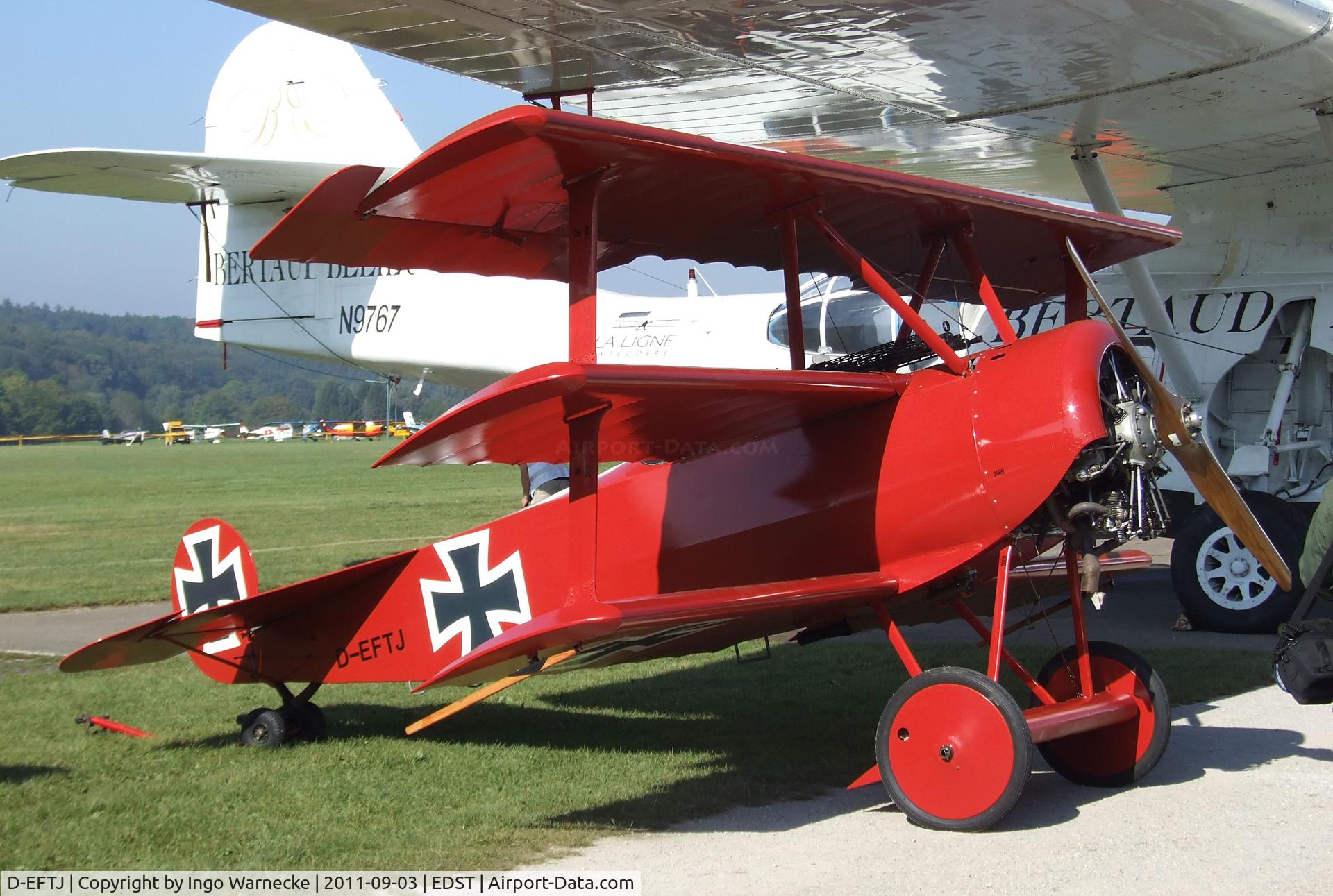 D-EFTJ, Fokker Dr.1 Triplane Replica C/N 003, Fokker Dr I Replica at the 2011 Hahnweide Fly-in, Kirchheim unter Teck airfield