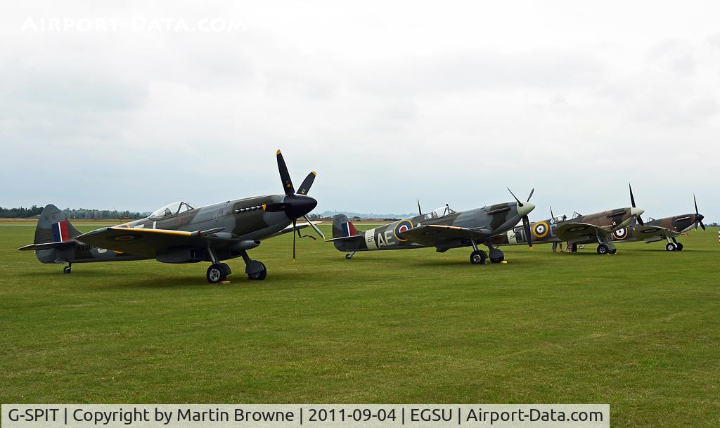G-SPIT, 1944 Supermarine 379 Spitfire FR.XIV C/N 6S/649205, DULL AND RAINY DAY ON THE FLIGHT LINE AT DUXFORD.