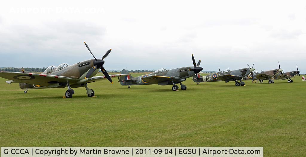 G-CCCA, 1944 Supermarine 509 Spitfire TR.IXc C/N CBAF.9590, DULL AND RAINY DAY ON THE FLIGHT LINE AT DUXFORD.