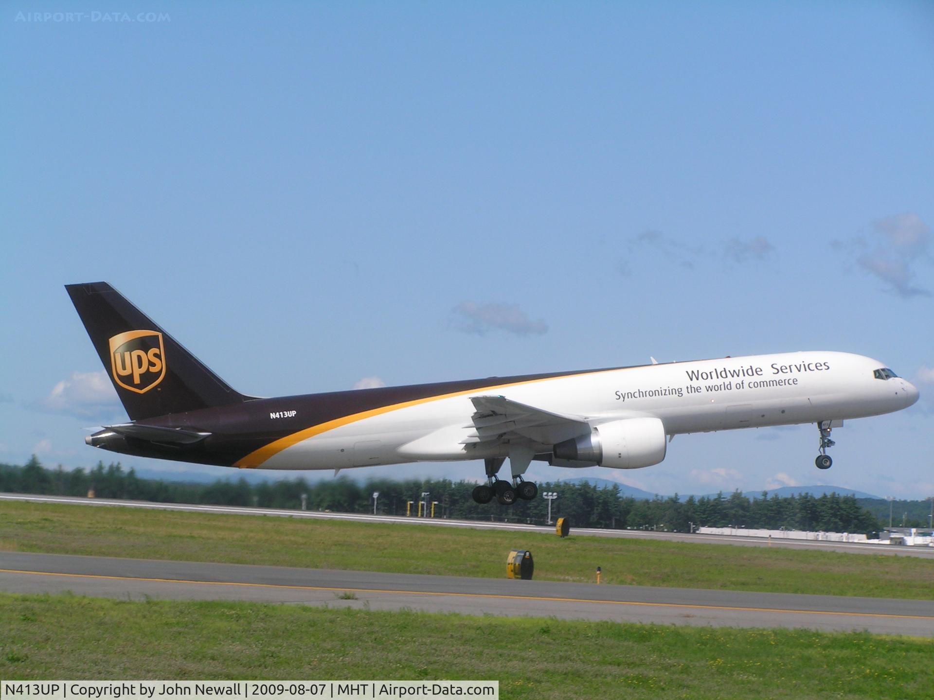 N413UP, 1988 Boeing 757-24APF C/N 23853, Taking off on Runway 35 to Louisville from MHT.