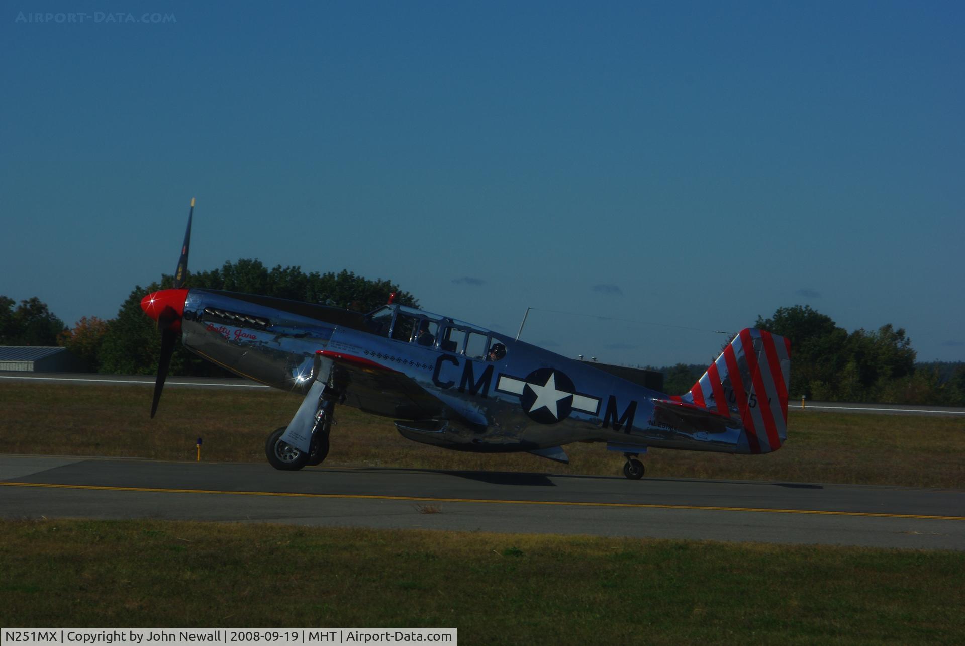 N251MX, 1943 North American P-51C-10 Mustang C/N 103-22730, Collings Foundation North American P-51C Mustang trainer on taxiway hotel taxiing to runway 35 at MHT.