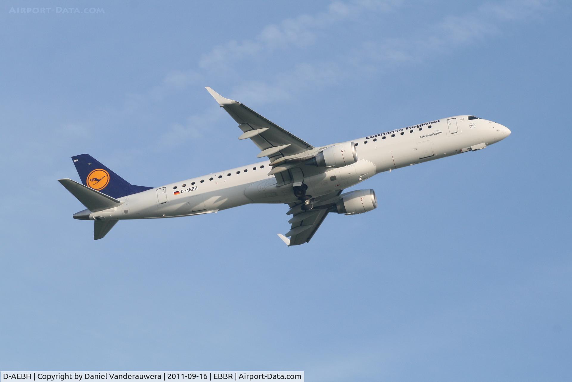 D-AEBH, 2011 Embraer 195LR (ERJ-190-200LR) C/N 19000447, Flight LH2283 is climbing from RWY 07R