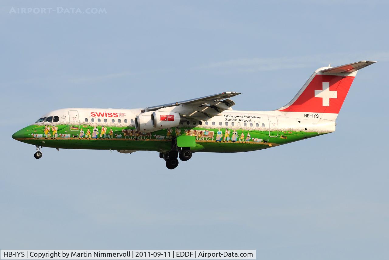 HB-IYS, 2001 British Aerospace Avro 146-RJ100 C/N E3381, Swiss
