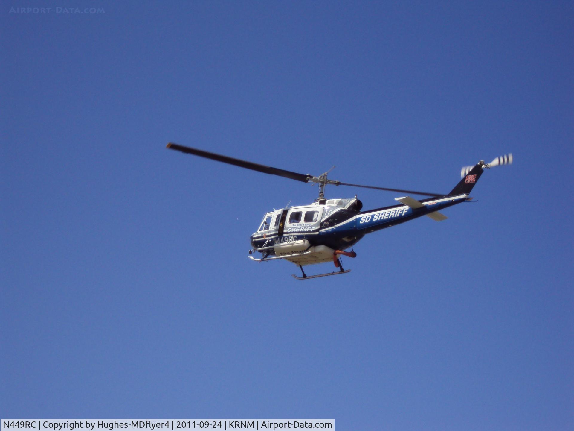 N449RC, 1973 Bell 205A-1 C/N 30121, ASTREA Copter 10 coming into land at Ramona Airport during their 54th annual open house.