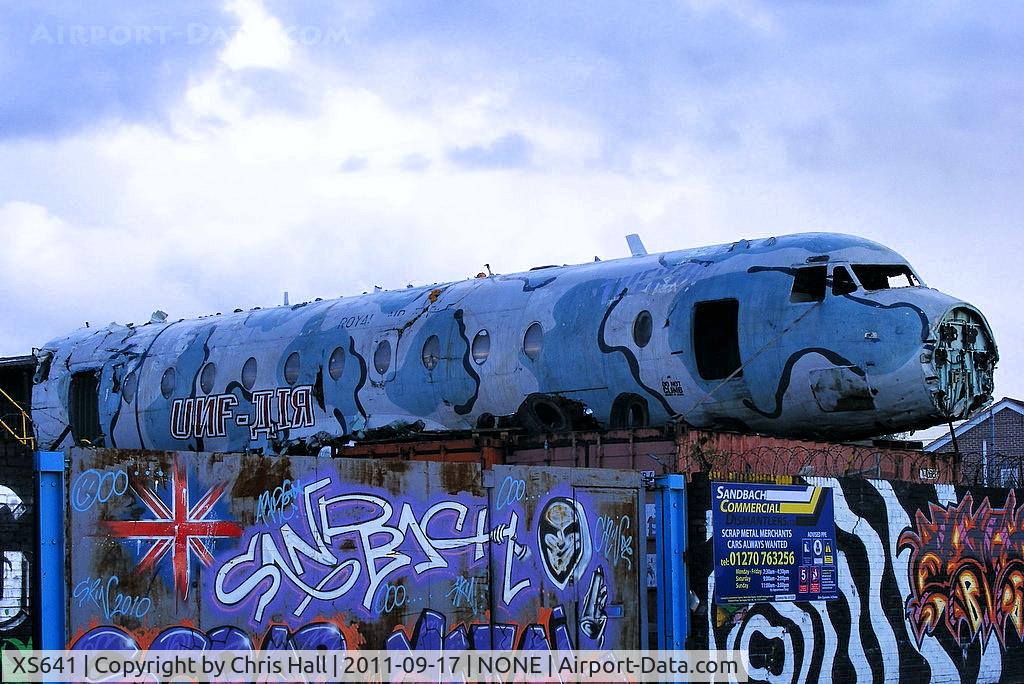 XS641, 1967 Hawker Siddeley HS-780 Andover C1(PR) C/N Set25/BN25, at a scrapyard in Elworth, near Sandbach, Cheshire, UK. It was repainted at the Glastonbury Music Festival June 2010