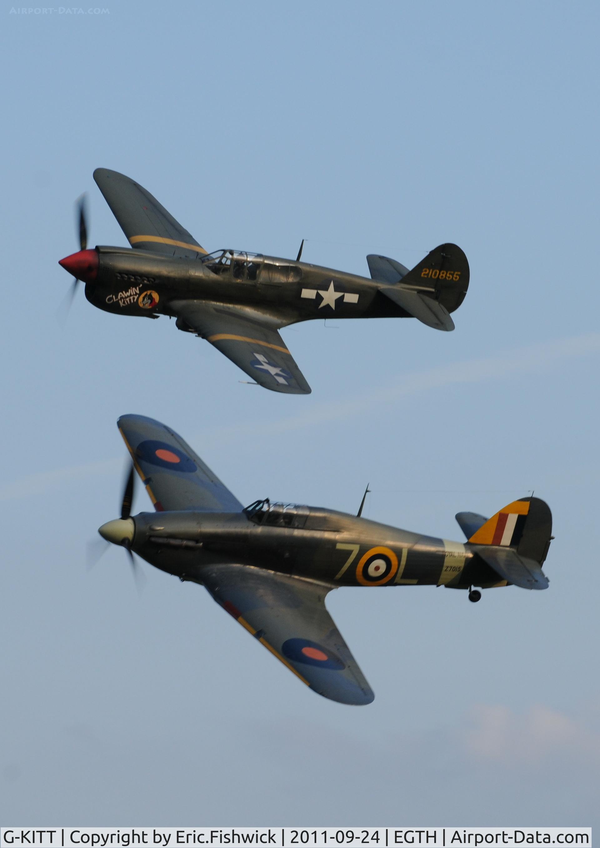 G-KITT, 1943 Curtiss P-40M Warhawk C/N 27490, 45. Kittyhawk and Sea Hurricane at the glorious Shuttleworth Uncovered Air Display, September 2011