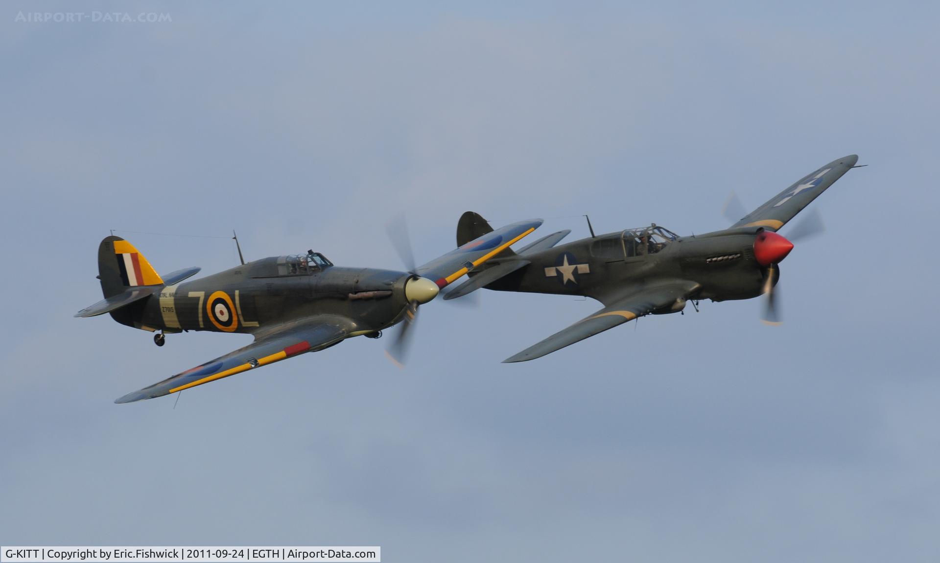 G-KITT, 1943 Curtiss P-40M Warhawk C/N 27490, 45. Kittyhawk and Sea Hurricane at the glorious Shuttleworth Uncovered Air Display, September 2011