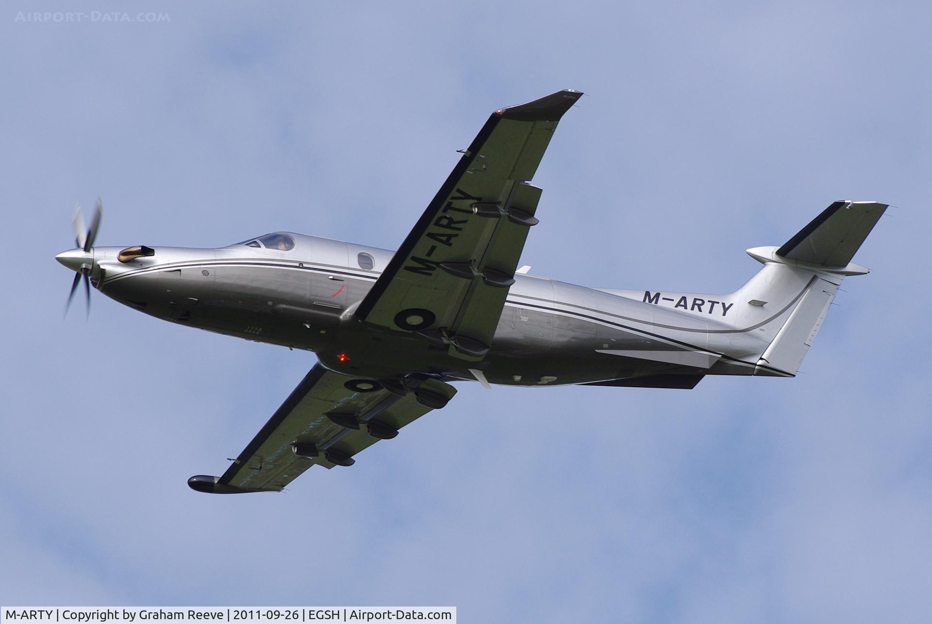 M-ARTY, 2009 Pilatus PC-12/47E C/N 1114, Departing from Norwich.