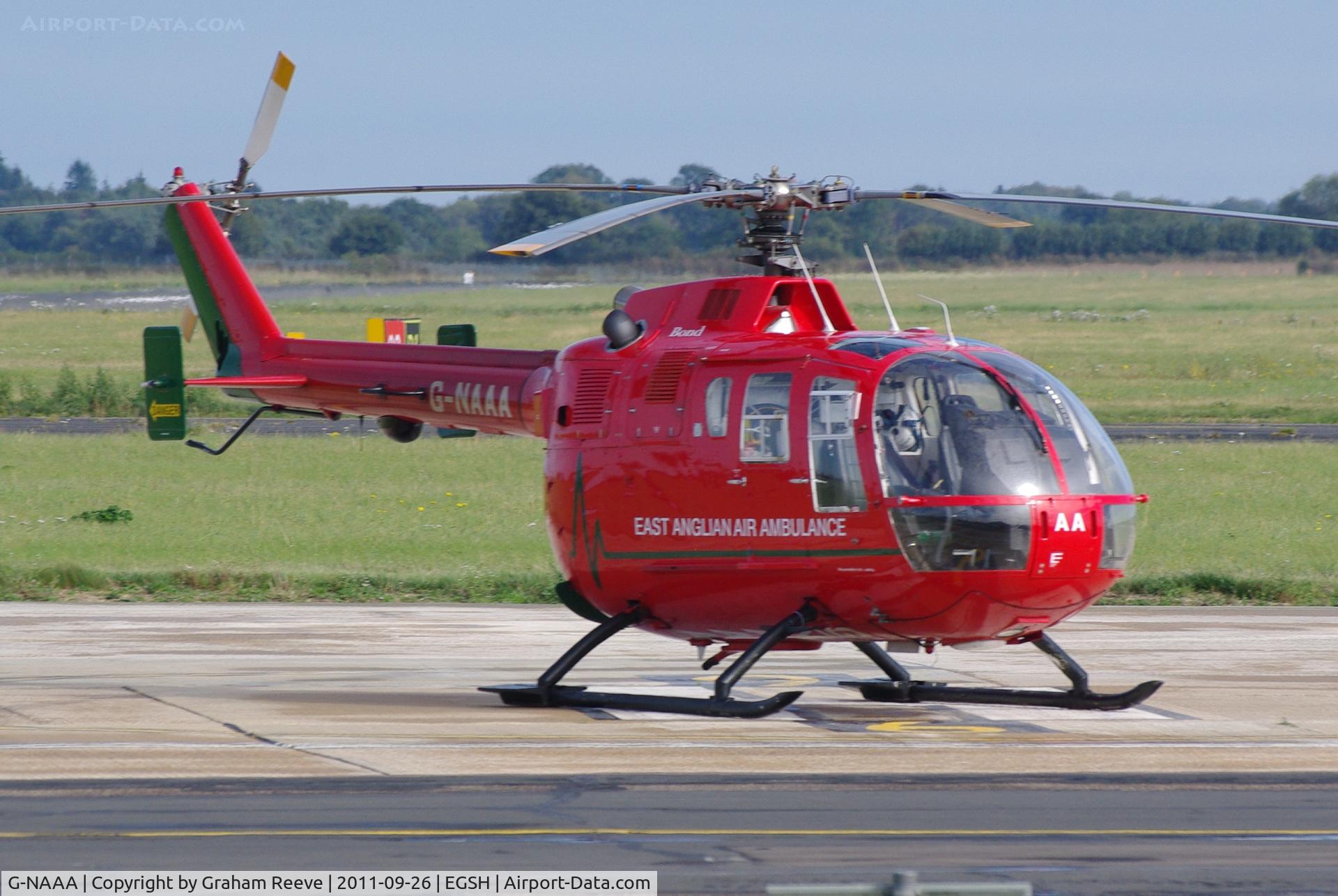 G-NAAA, 1993 MBB Bo-105DBS-4 C/N S-34/912, Parked at Norwich.