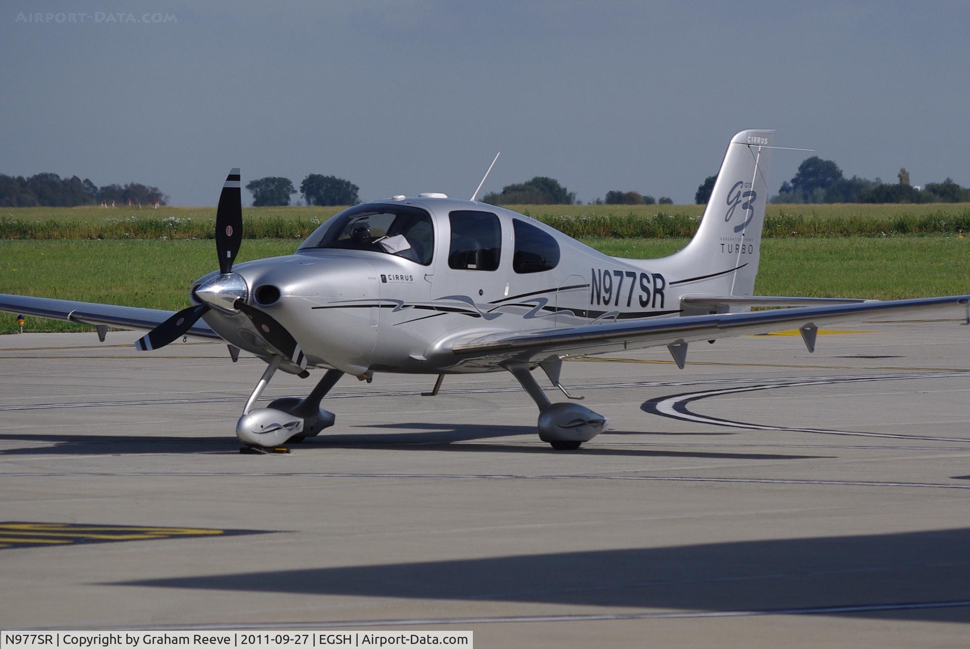 N977SR, 2007 Cirrus SR22 C/N 2779, Parked at Norwich.
