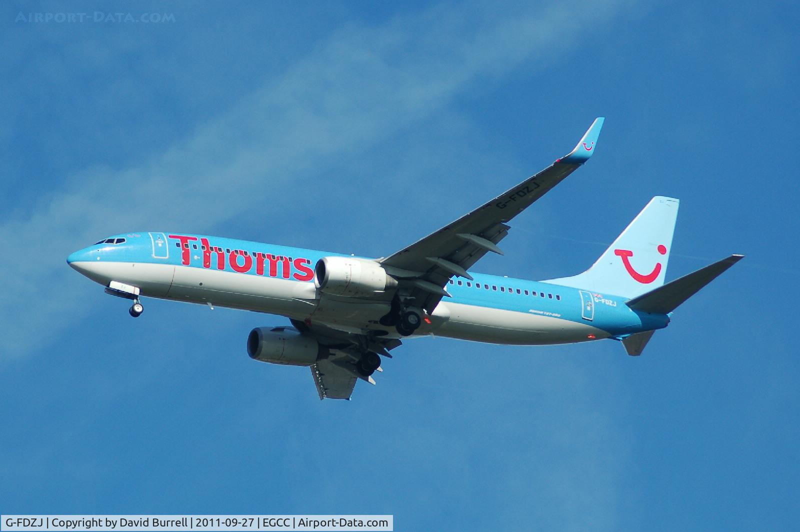 G-FDZJ, 2007 Boeing 737-8K5 C/N 34690, Thomson Boeing 737 on approach to Manchester Airport