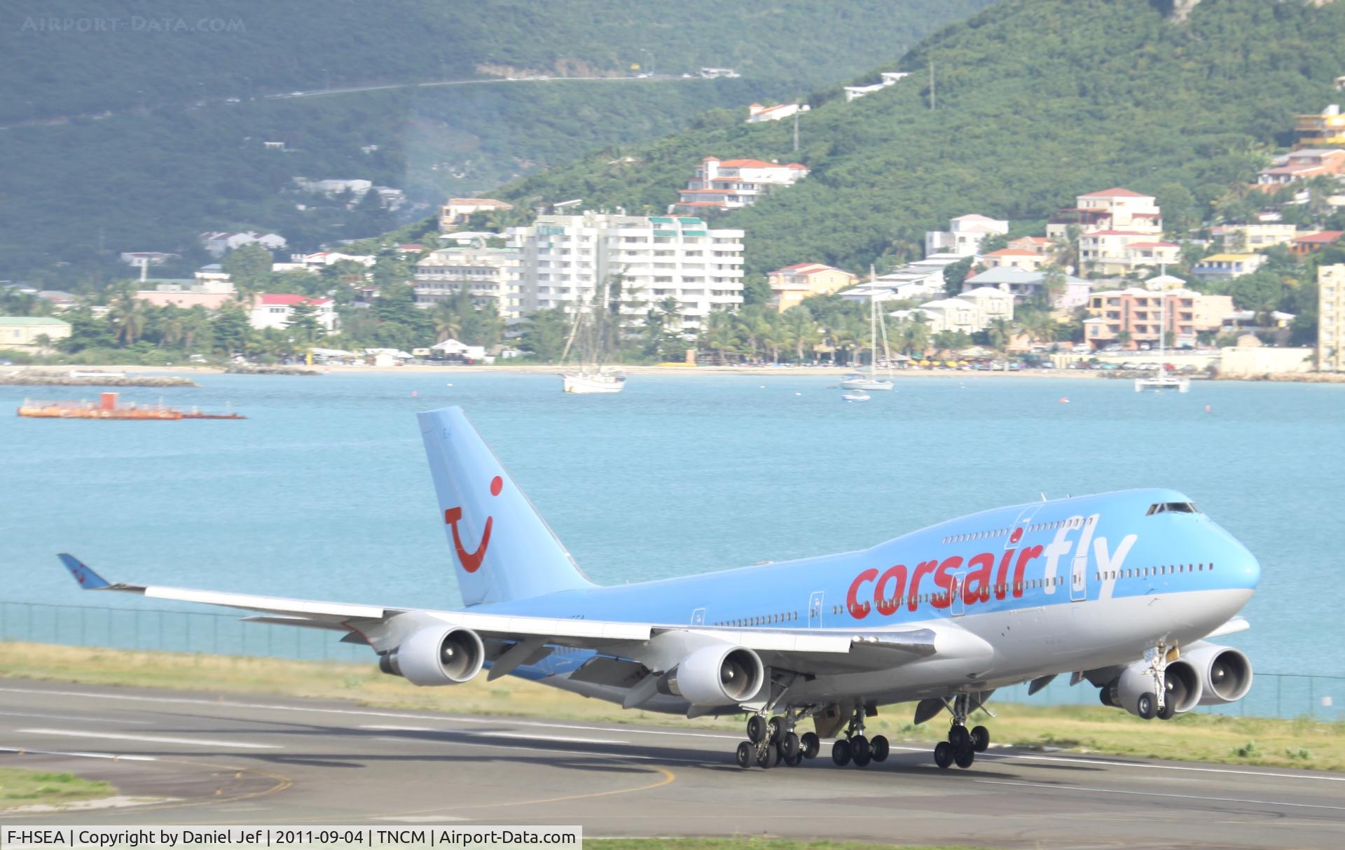 F-HSEA, 1992 Boeing 747-422 C/N 26877, f-hsea departing TNCM runway 28