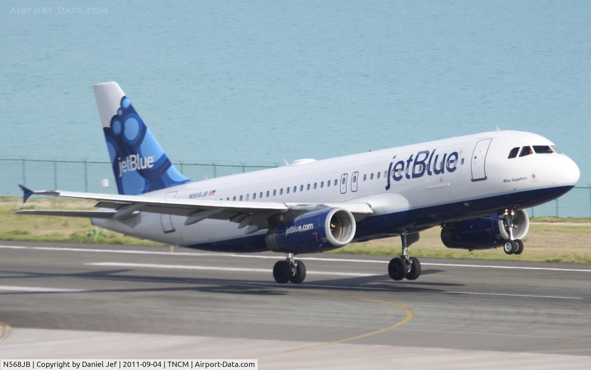 N568JB, 2003 Airbus A320-232 C/N 2063, Jet Blue departing TNCM runway 28