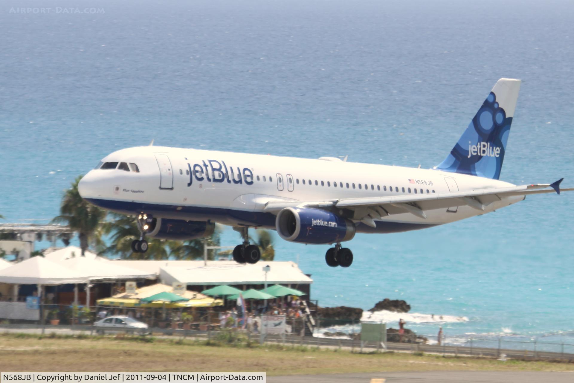 N568JB, 2003 Airbus A320-232 C/N 2063, N568JB over Maho at TNCM