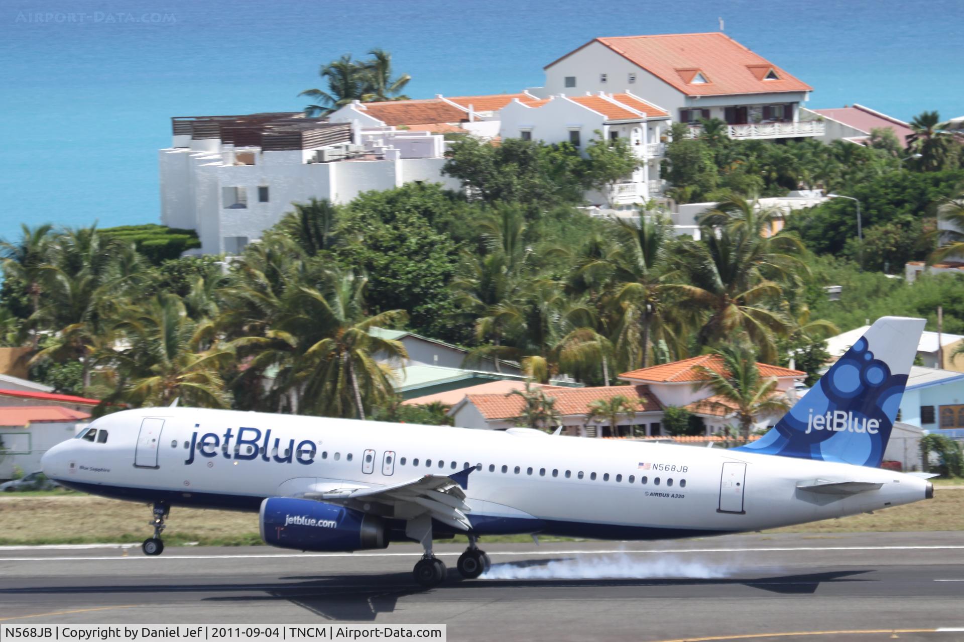 N568JB, 2003 Airbus A320-232 C/N 2063, Jet Blue touching down at TNCM