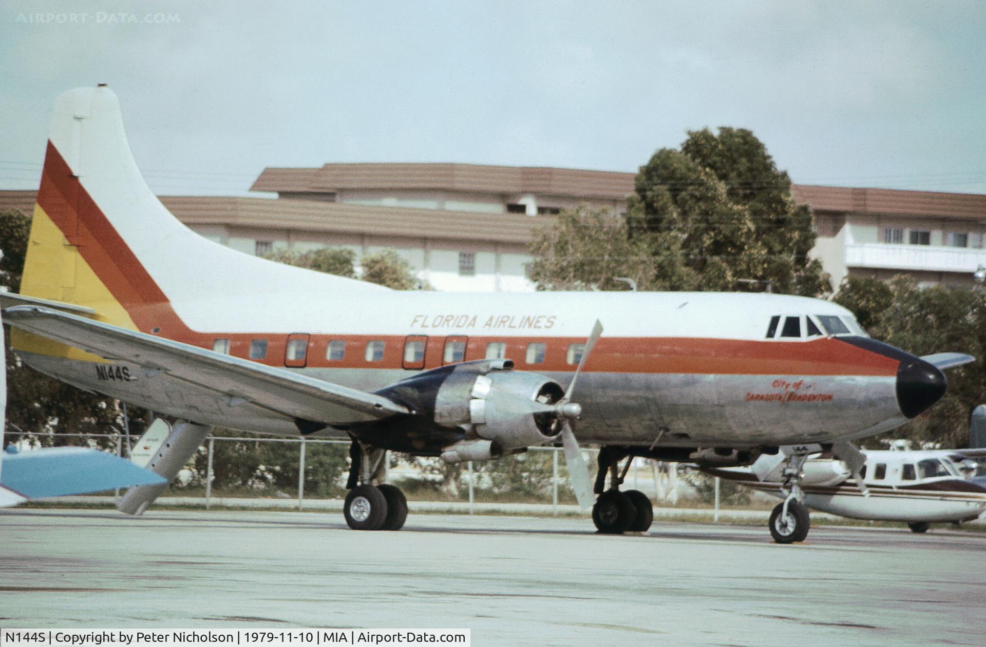 N144S, 1952 Martin 404 C/N 14150, Martin 404 of Florida Airlines as seen at Miami in November 1979.