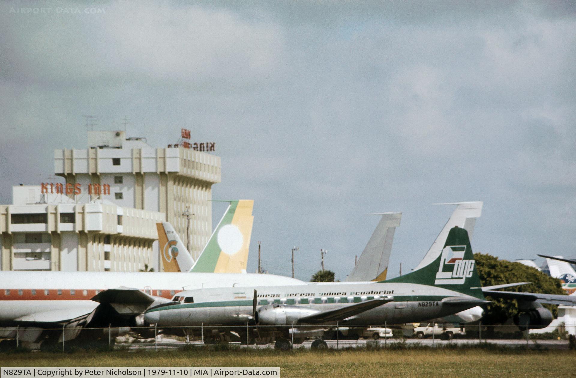 N829TA, 1958 Convair 440 Metropolitan C/N 495, Convair 440 of Líneas Aéreas de Guinea Ecuatorial as seen at Miami in November 1979.