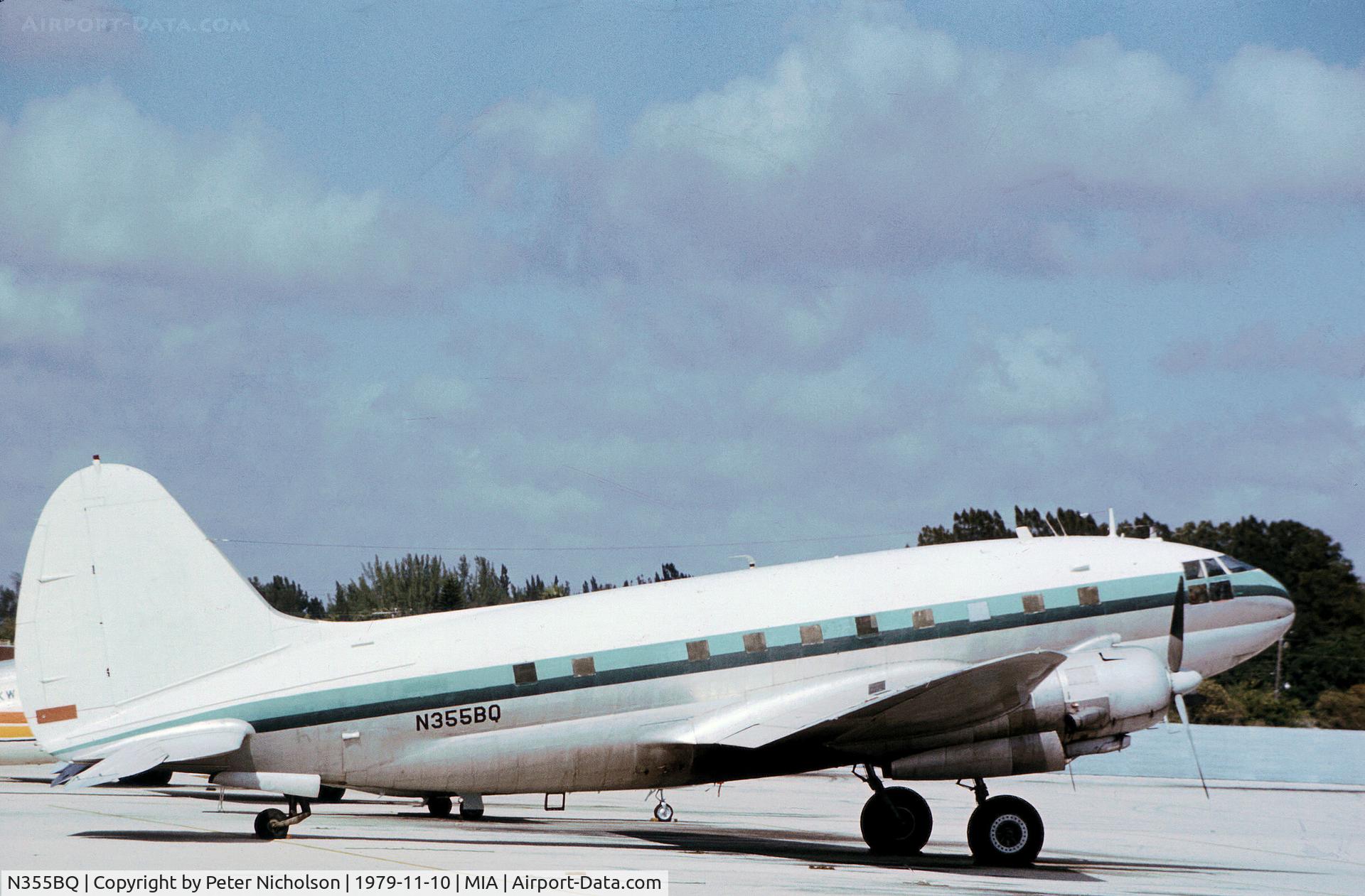 N355BQ, 1944 Curtiss C-46D Commando C/N 33254, C-46D Commando as seen at Miami in November 1979.