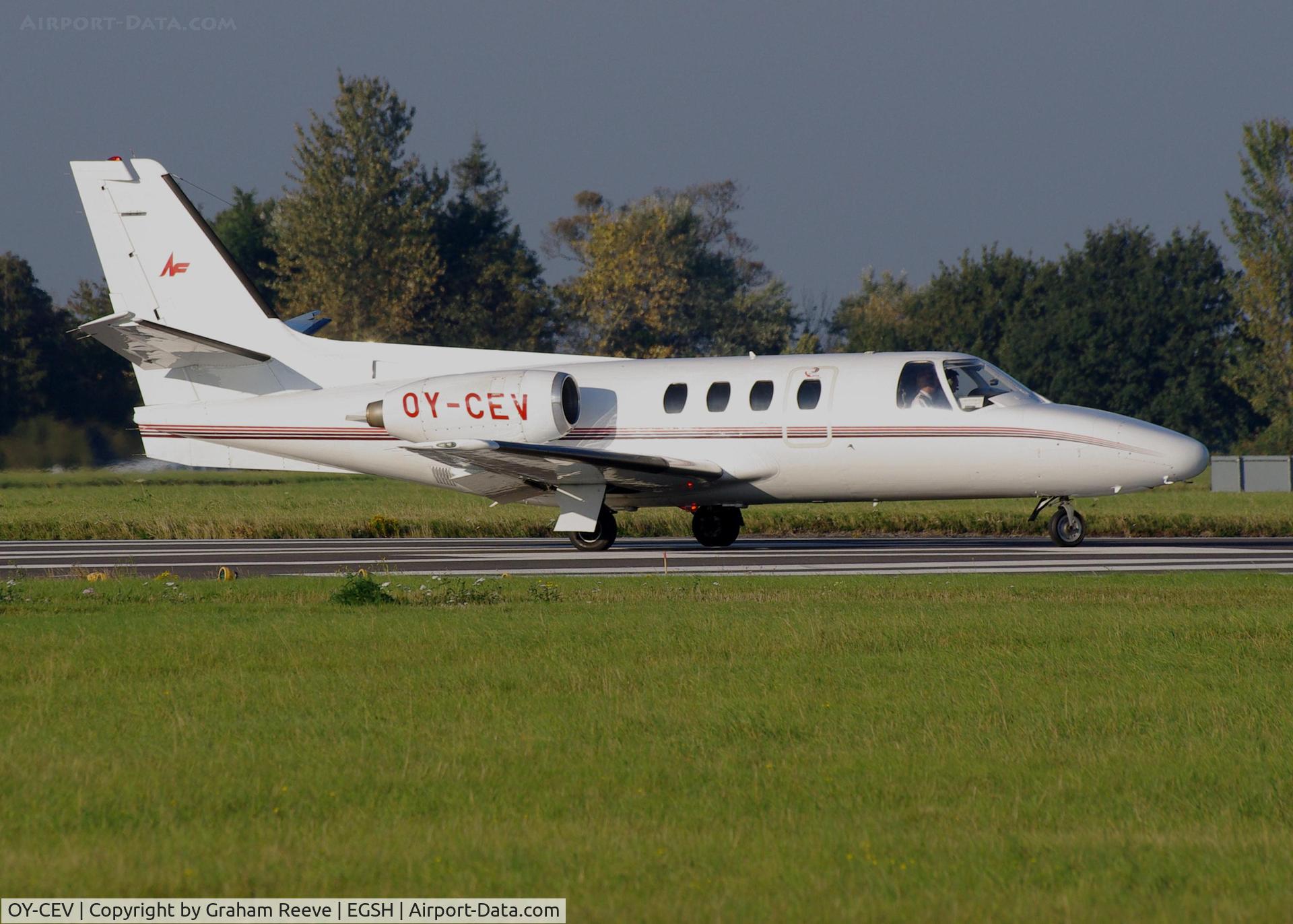 OY-CEV, 1975 Cessna 500 Citation C/N 500-0329, About to depart.