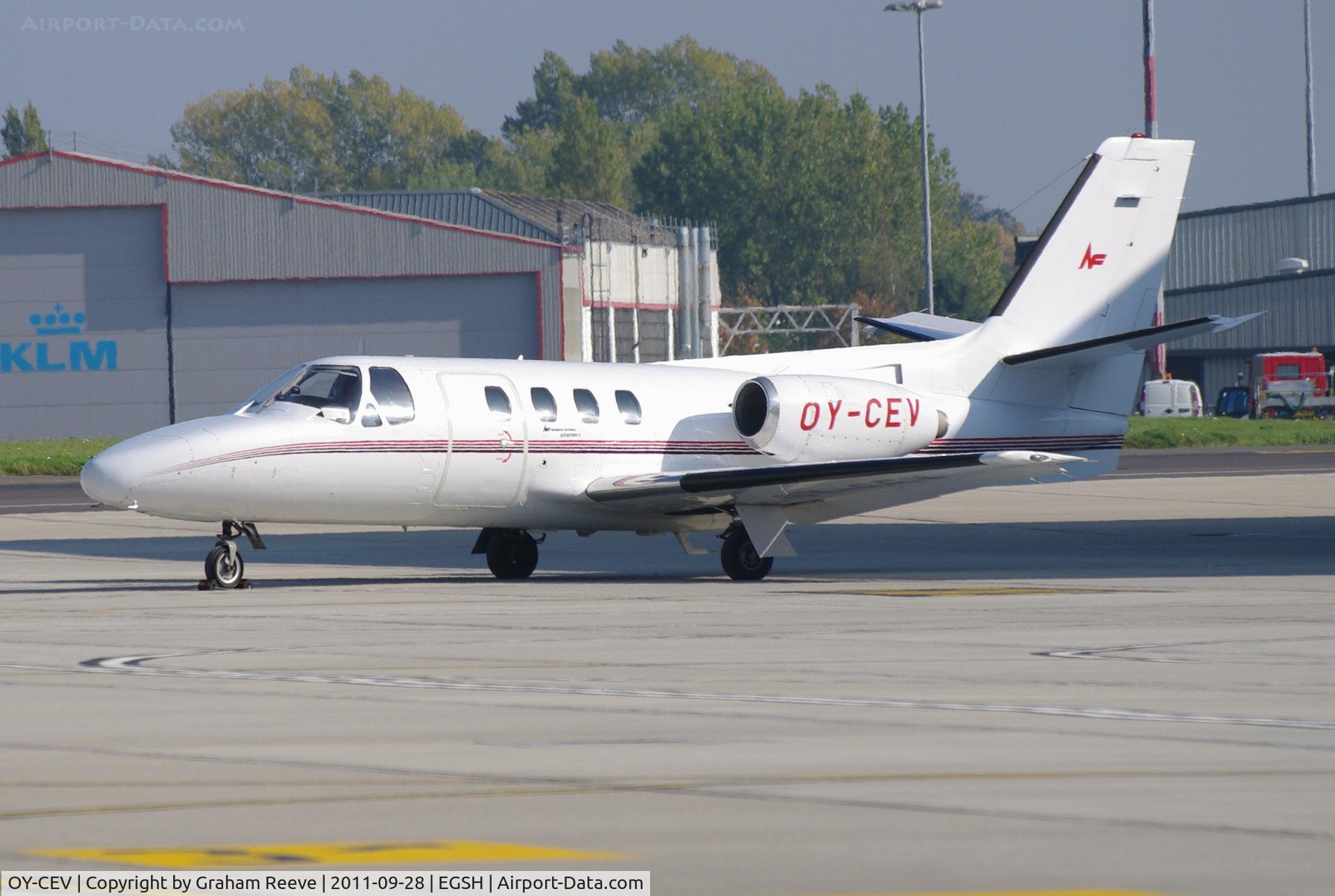 OY-CEV, 1975 Cessna 500 Citation C/N 500-0329, Parked at Norwich.