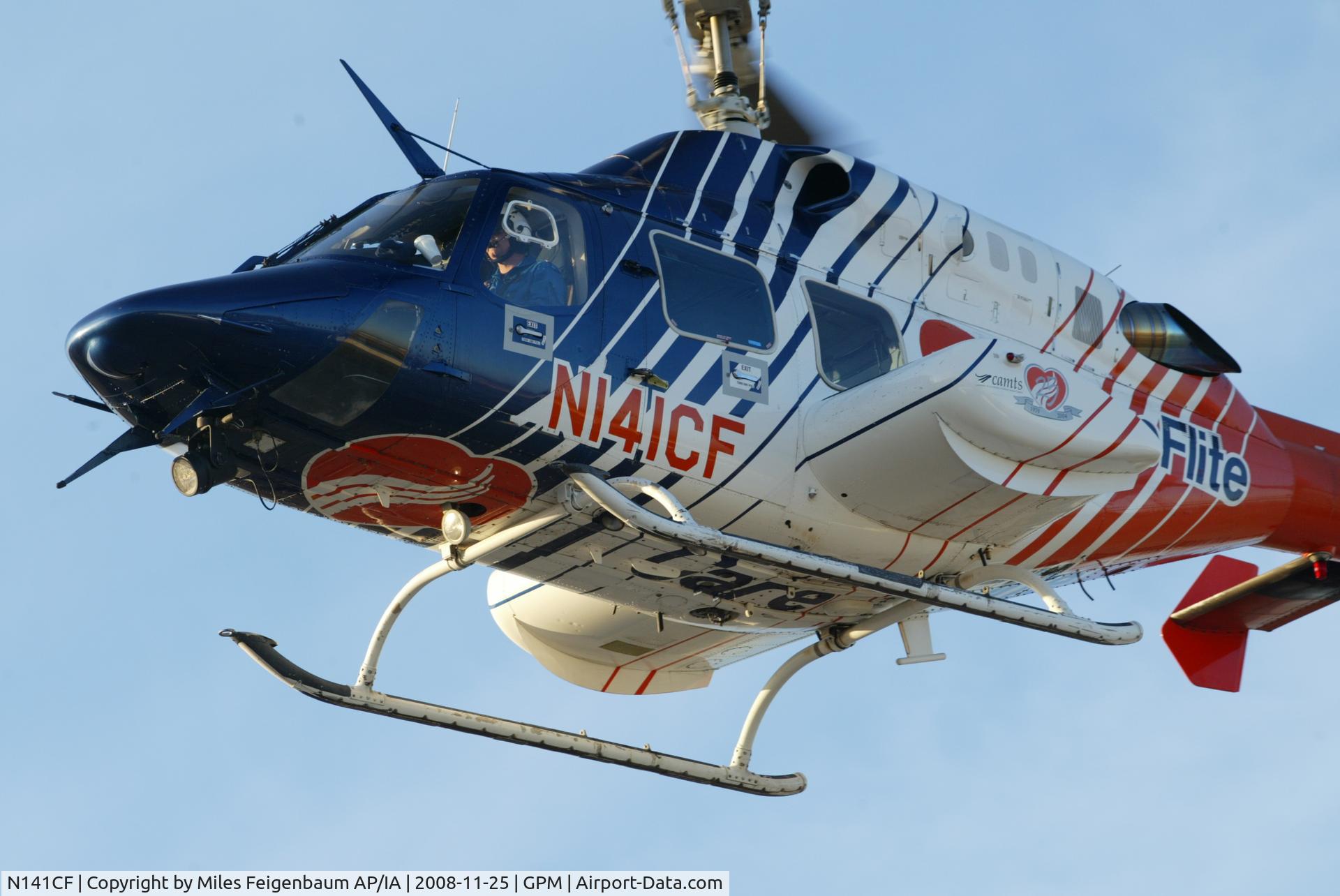 N141CF, 1984 Bell 222U C/N 47524, Bell 222 departing Grand Prairie Texas Airport, home base of CareFlite.
