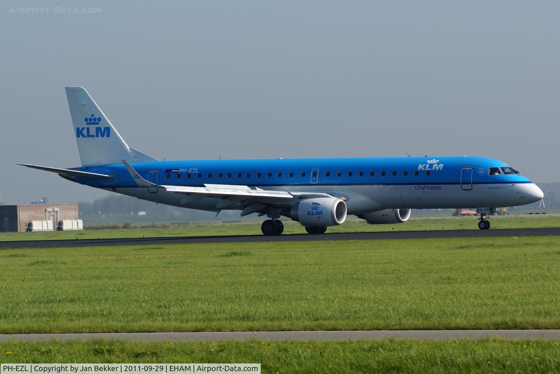 PH-EZL, 2010 Embraer 190LR (ERJ-190-100LR) C/N 19000334, Just after landing on the Polderbaan at Schiphol