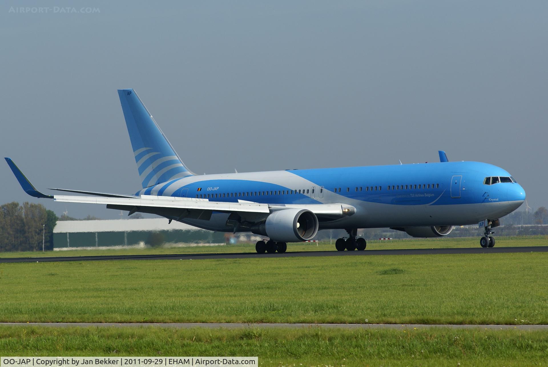 OO-JAP, 2001 Boeing 767-38E/ER C/N 30840, Just after landing on the Polderbaan at Schiphol