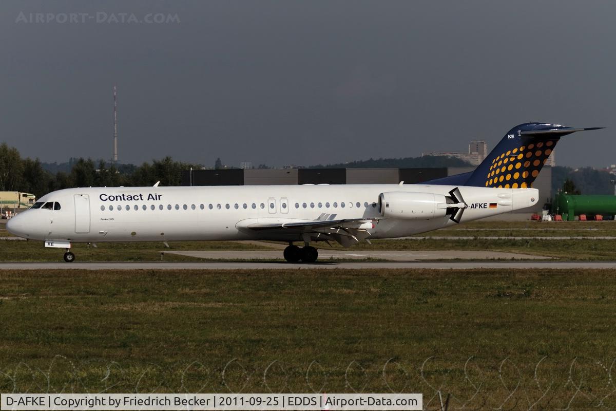 D-AFKE, 1995 Fokker 100 (F-28-0100) C/N 11505, decelerating after touchdown