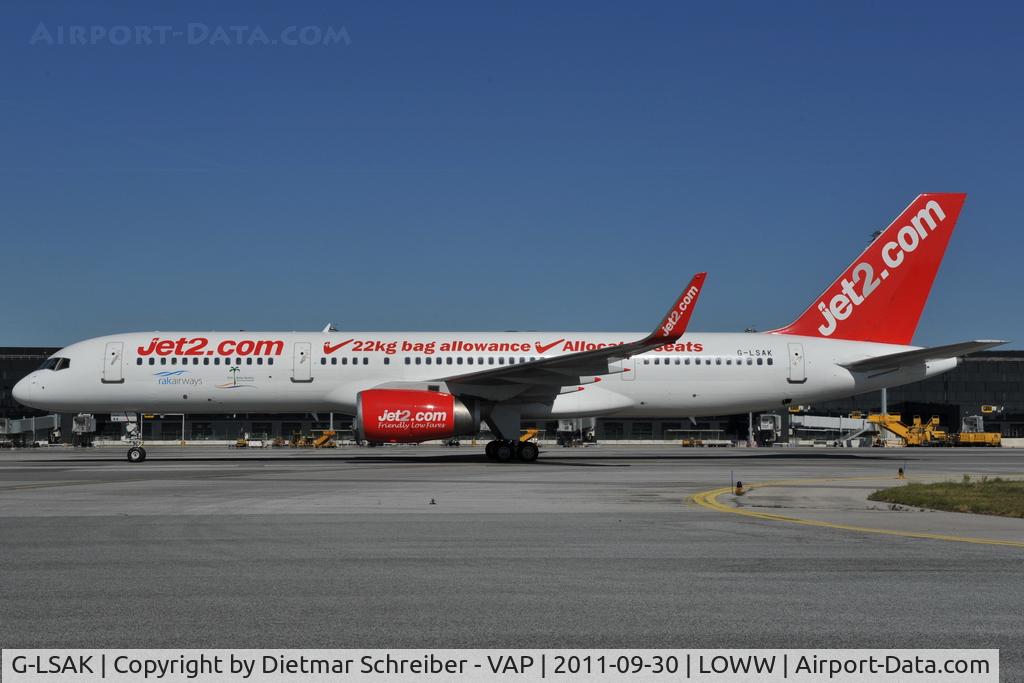 G-LSAK, 1996 Boeing 757-23N C/N 27973, Jet 2 757 with RAK Airways sticker