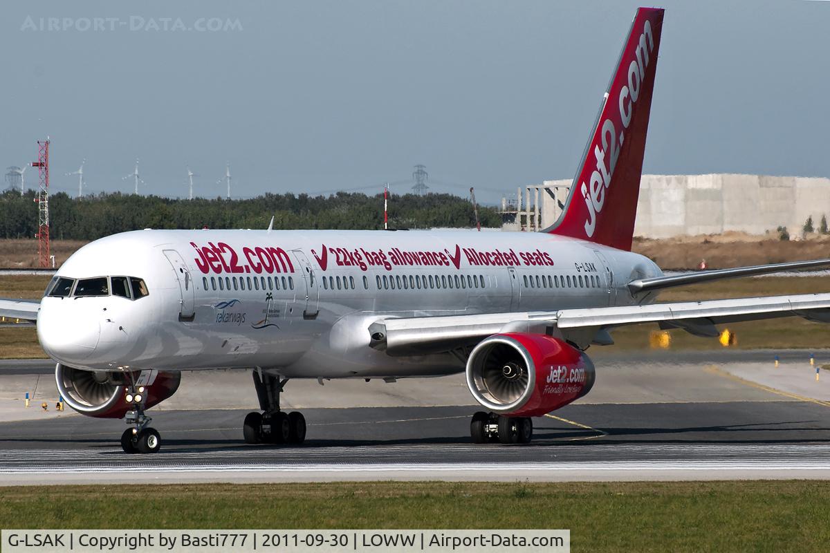 G-LSAK, 1996 Boeing 757-23N C/N 27973, G-LSAK, first flight from VIE to Ras al-Khaimah