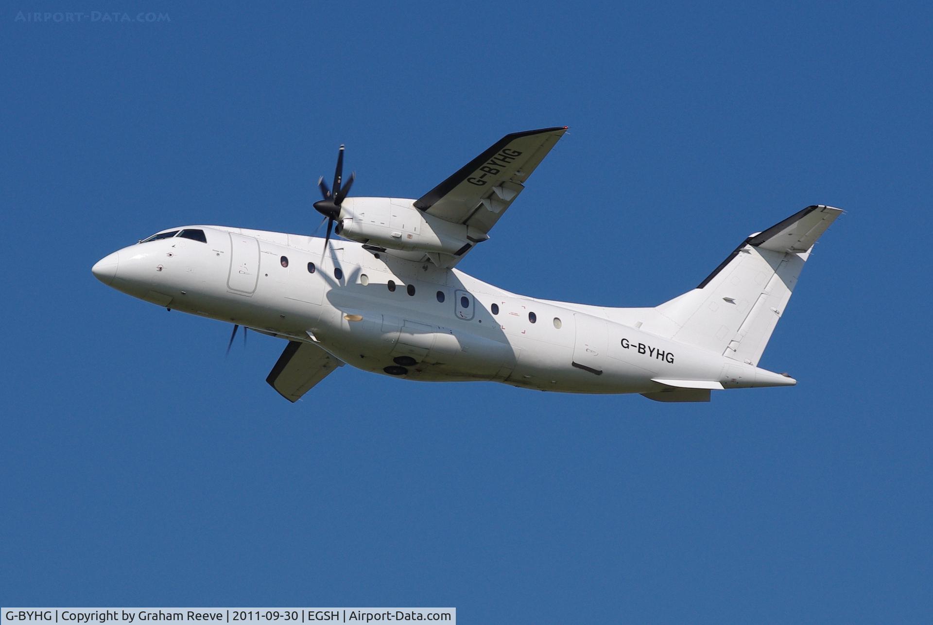 G-BYHG, 1998 Dornier 328-100 C/N 3098, Departing from Norwich.