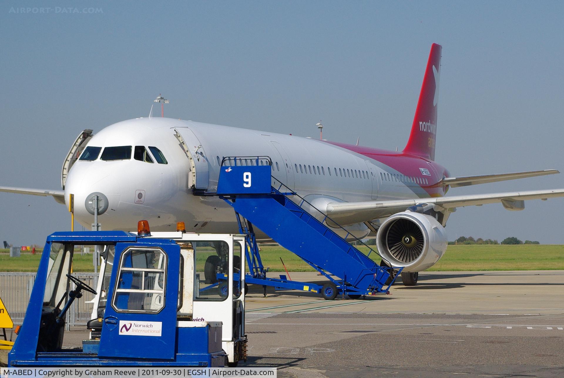 M-ABED, 2000 Airbus A321-211 C/N 1219, Parked at Norwich.
