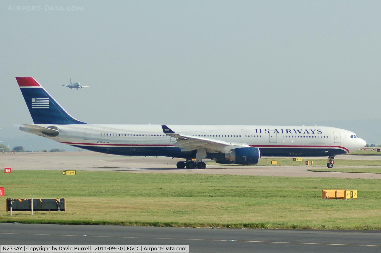 N273AY, 2000 Airbus A330-323 C/N 337, US Airways Airbus A330 taxiing at Manchester Airport.