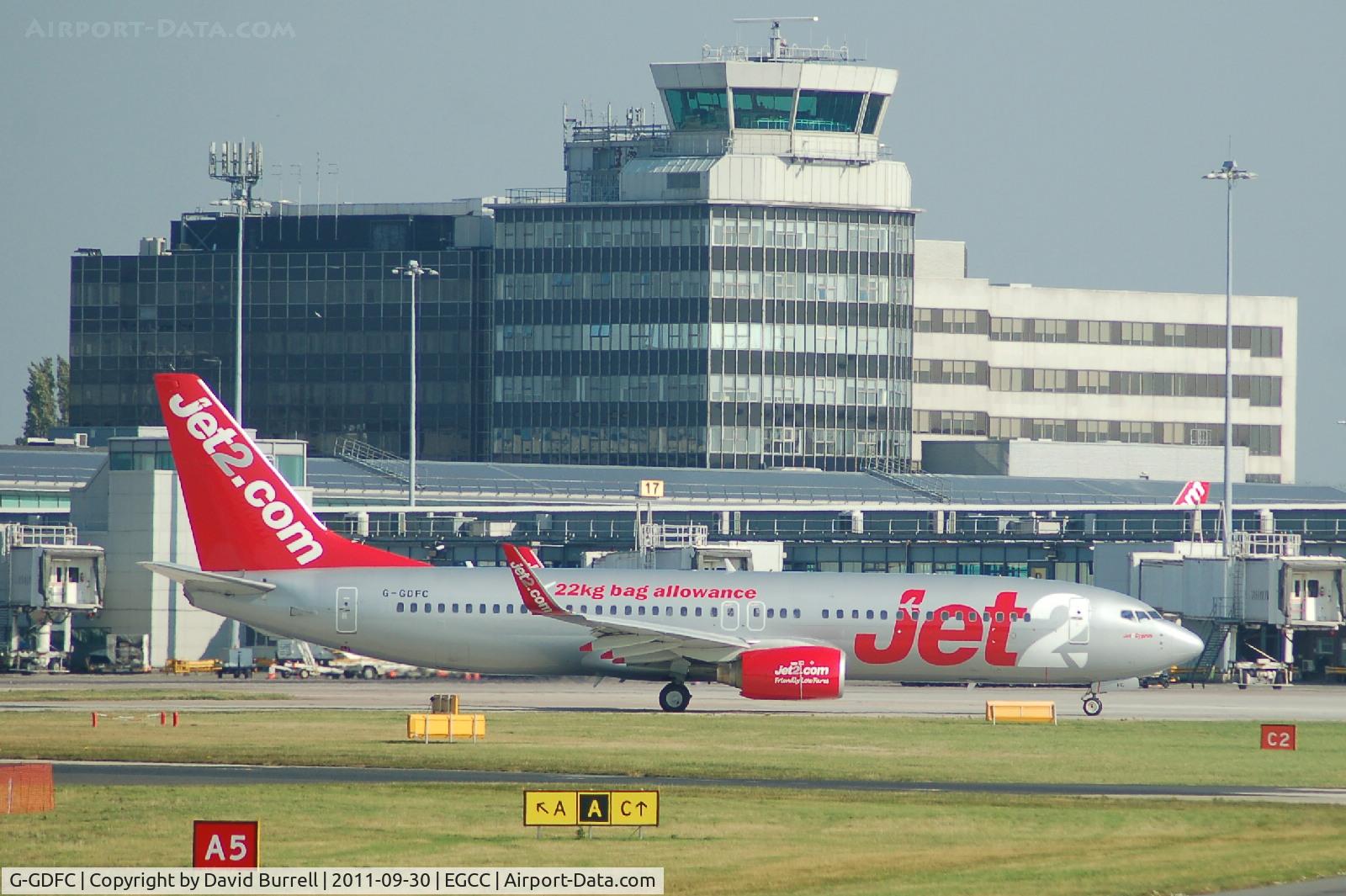 G-GDFC, 1998 Boeing 737-8K2 C/N 28375, Jet2.com Boeing 737 taxiing at Manchester Airport.