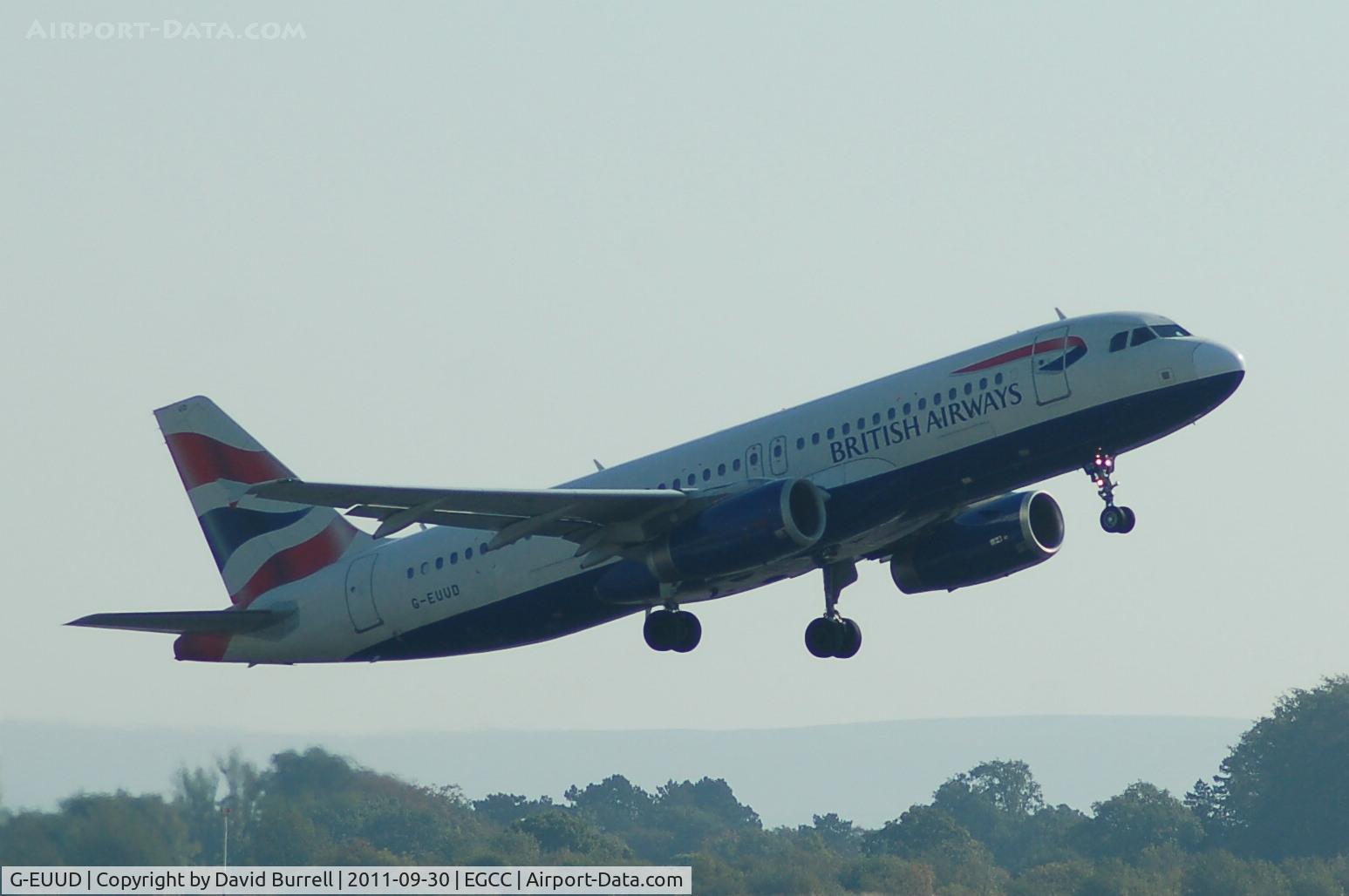 G-EUUD, 2002 Airbus A320-232 C/N 1760, British Airways Airbus A320 taking off from Manchester Airport.