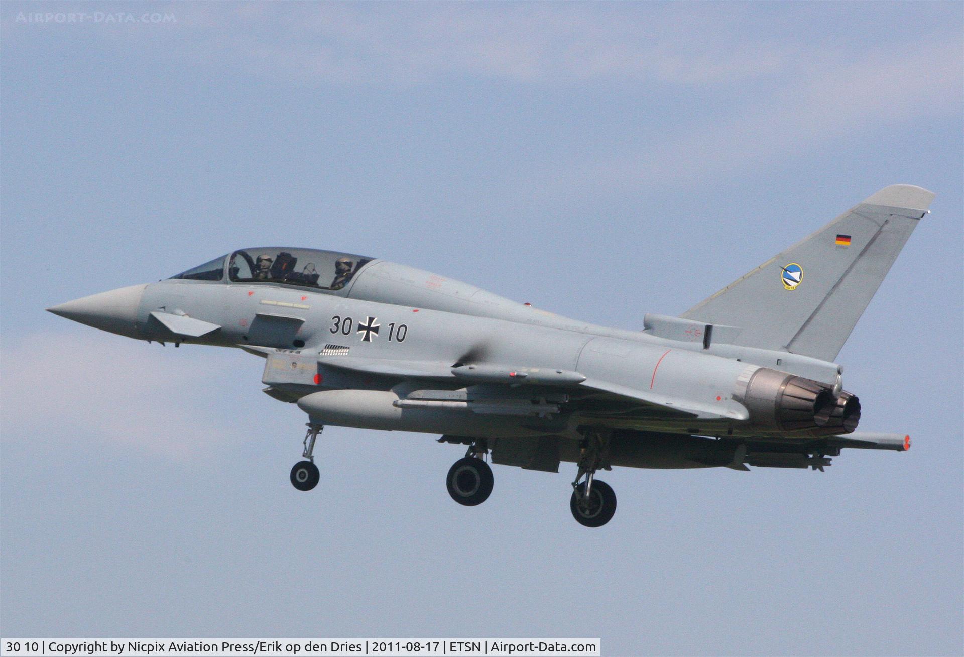 30 10, 2004 Eurofighter EF-2000 Typhoon T C/N GT006, EF-2000(T) 3010 of Fighterwing-74 (JG-74) on final approach for its' hoembase: mneuburg an der Doanu AB.
