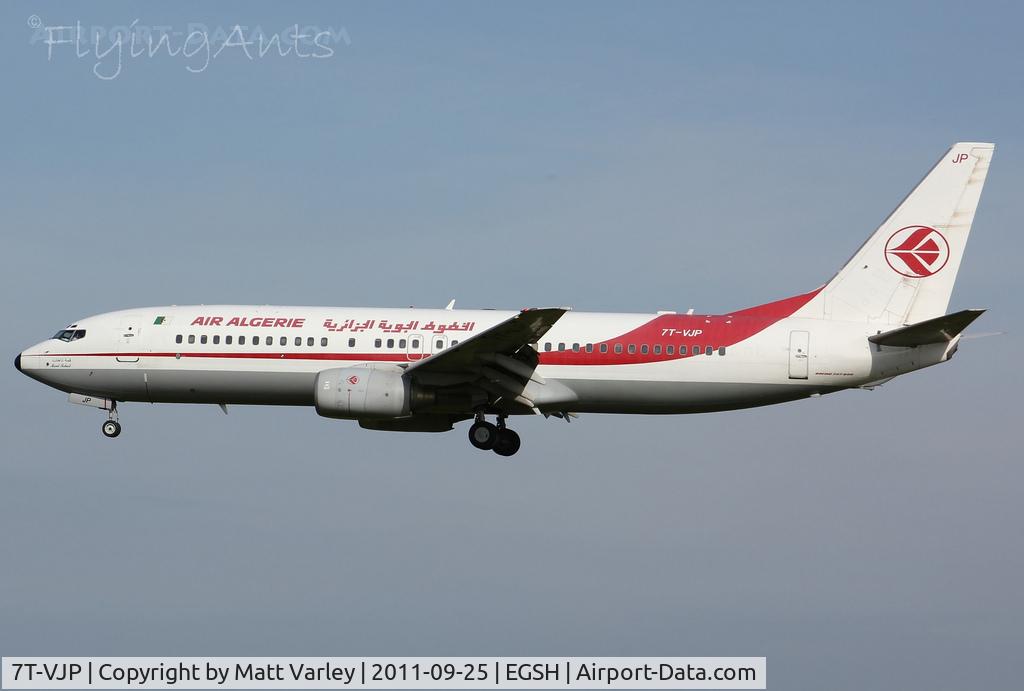 7T-VJP, 2001 Boeing 737-8D6 C/N 30208, arriving at EGSH for spray.