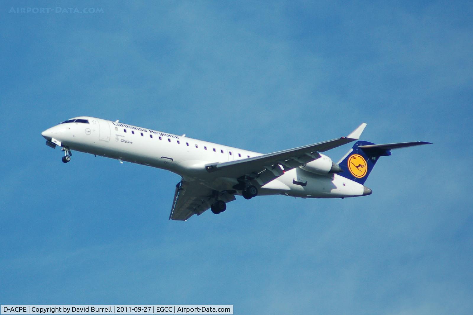 D-ACPE, 2001 Bombardier CRJ-701ER (CL-600-2C10) Regional Jet C/N 10027, Lufthansa Regional Canadair RJ700 on approach to Manchester Airport.