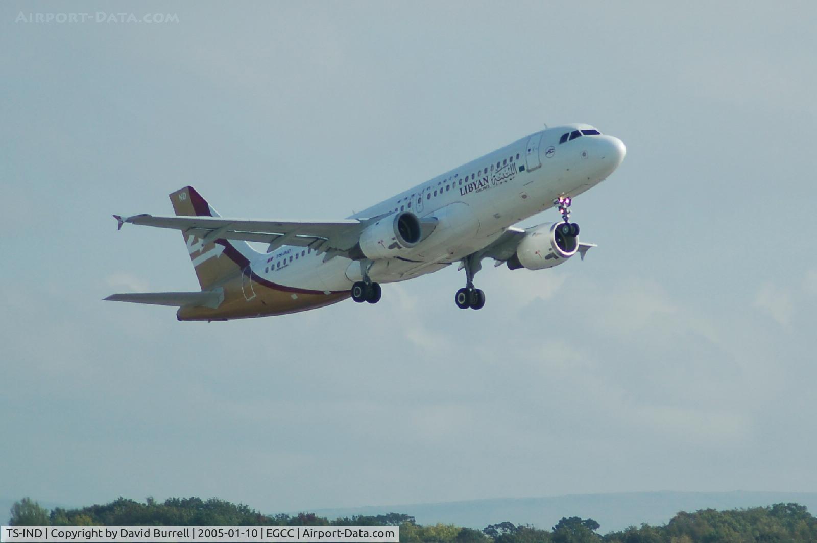 TS-IND, 1992 Airbus A320-212 C/N 348, Lybian Airlines Airbus A320 taking off Manchester Airport