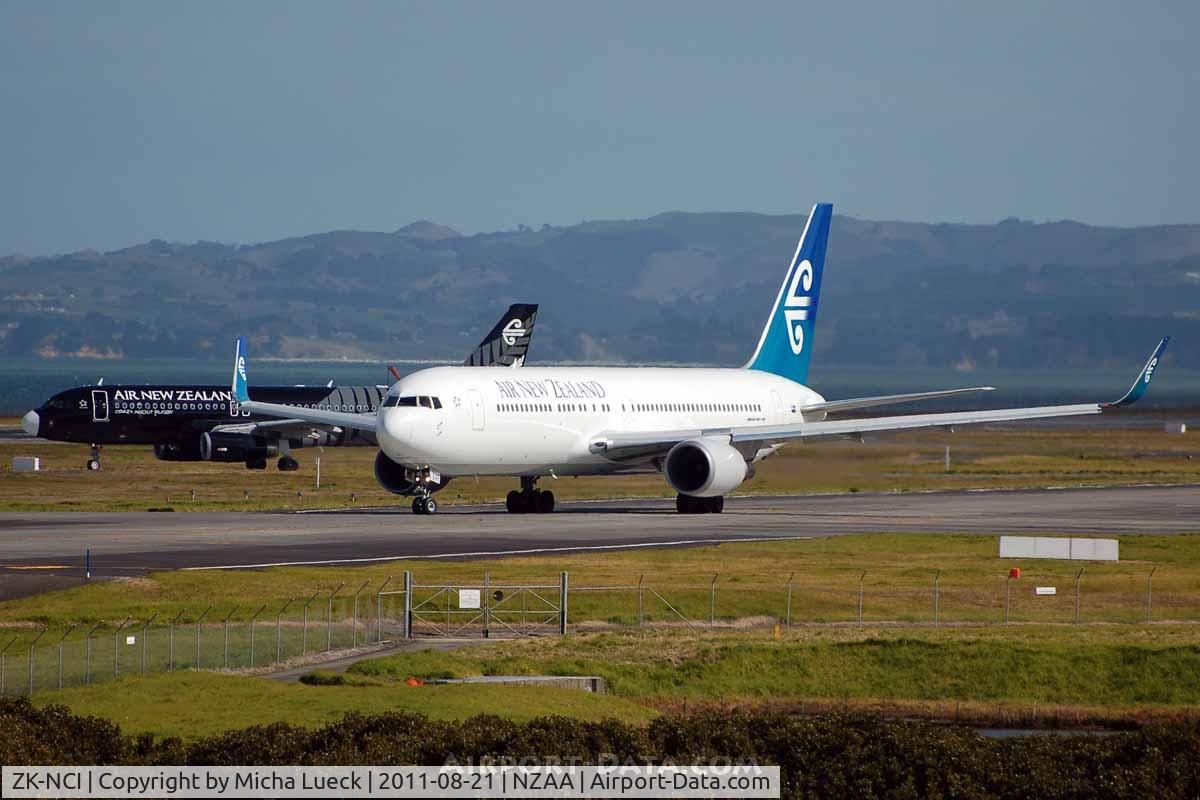 ZK-NCI, 1994 Boeing 767-319 C/N 26913, A320-200 ZK-OAB, the Crazy About Rugby All Blacks jet, in the back