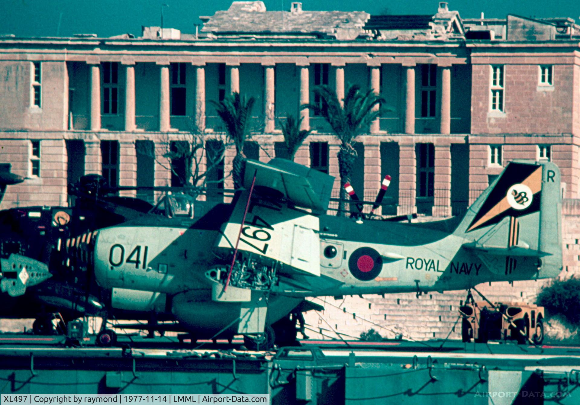 XL497, 1960 Fairey Gannet AEW.3 C/N F9456, Gannet XL497/041 849Naval Air Squadron RN on HMS Ark Royal in Malta 14Nov77