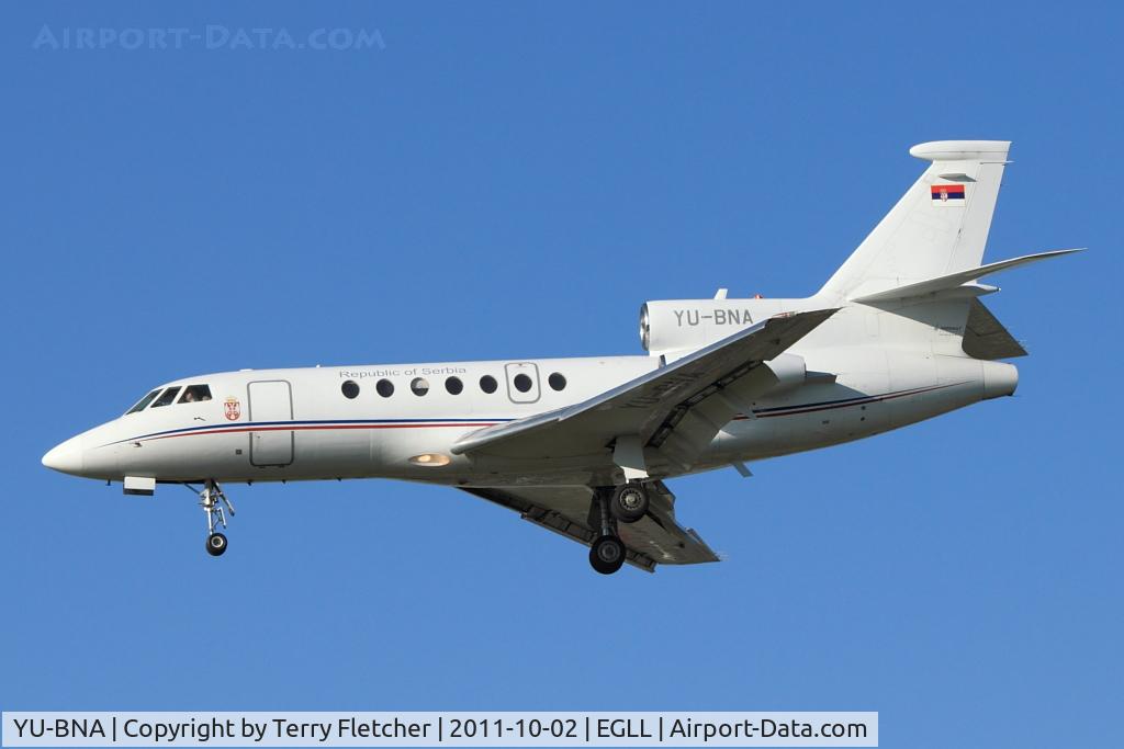YU-BNA, 1981 Dassault Falcon 50 C/N 43, Serbian Govt Dassault Falcon 50, c/n: 43 at Heathrow
