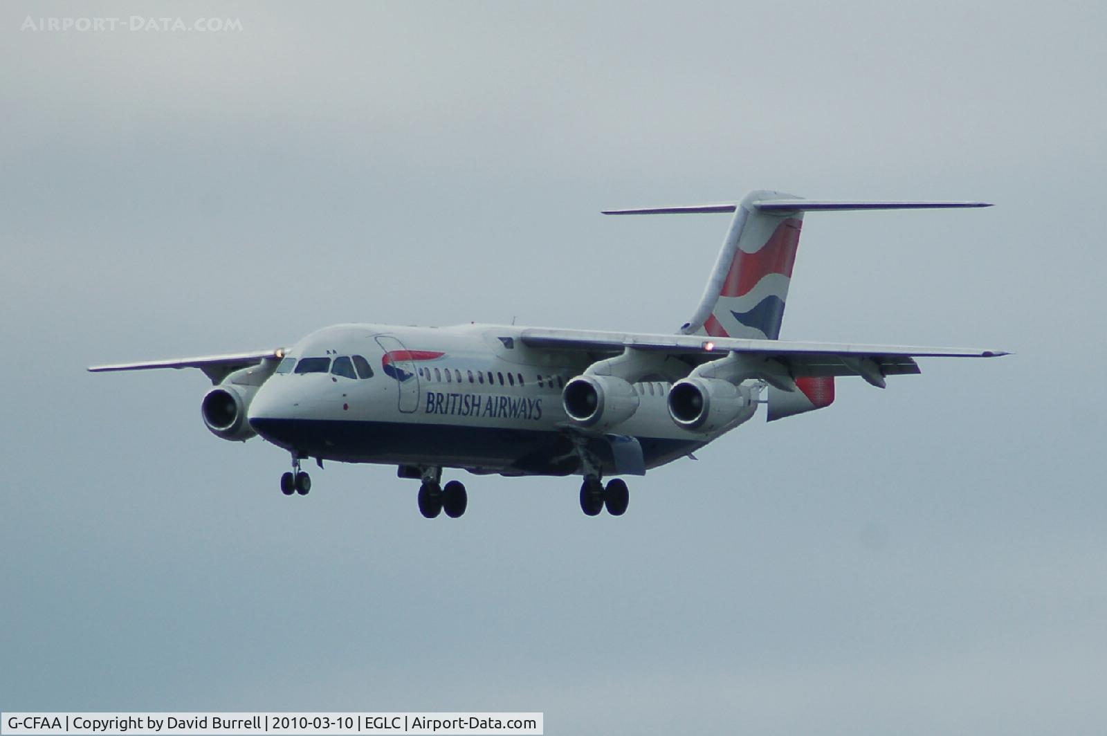 G-CFAA, 2000 British Aerospace Avro 146-RJ100 C/N E3373, British Airways BA Avro 144-RJ100 on approach to London City Airport