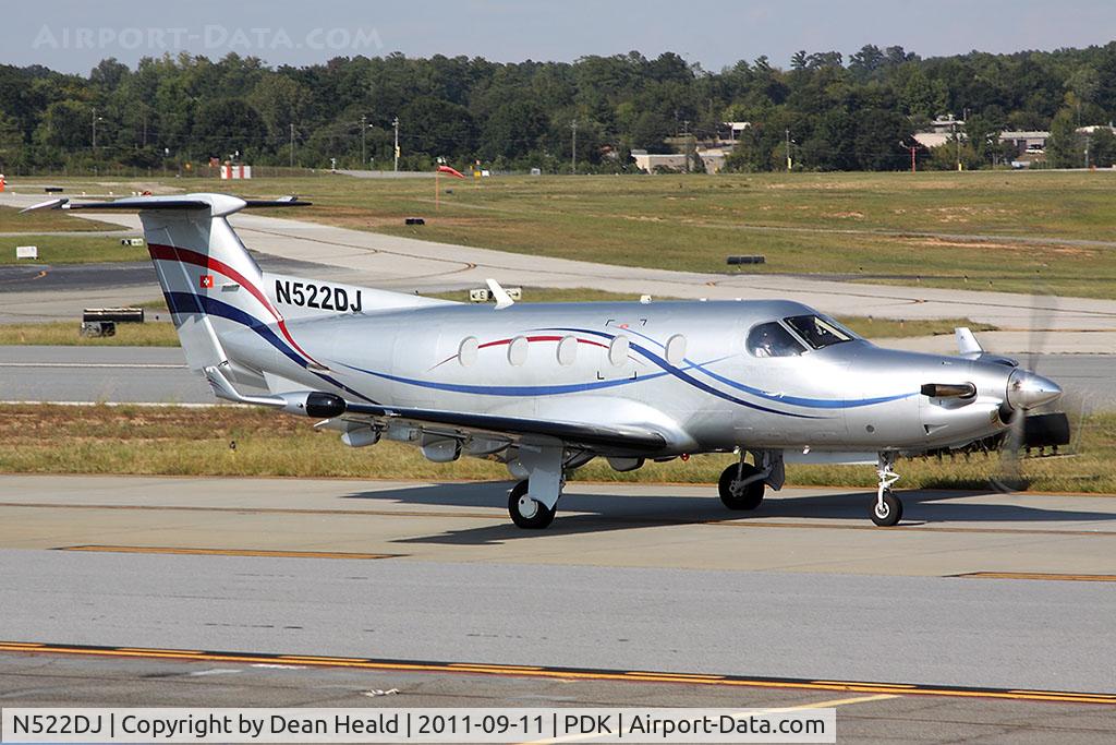 N522DJ, 2004 Pilatus PC-12/45 C/N 539, N522DJ taxiing to RWY 2R for departure to Charleston Executive Airport (KJZI).