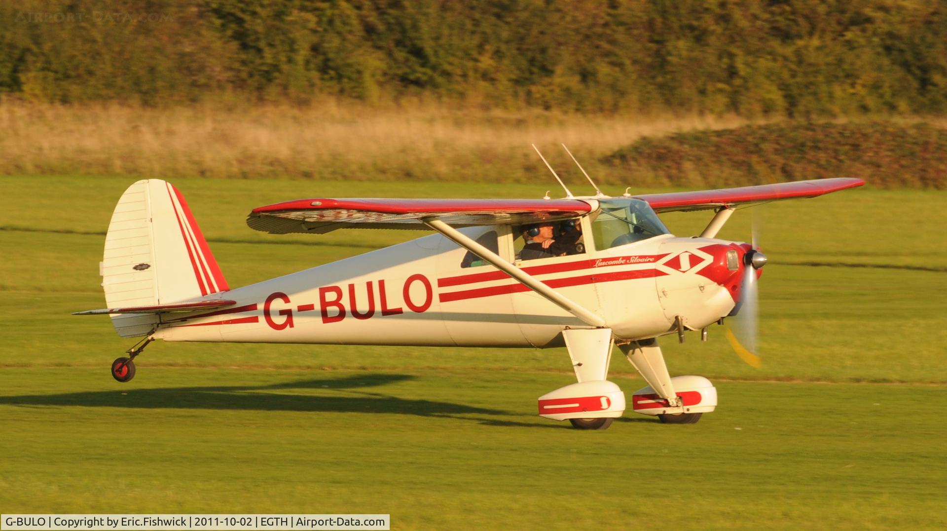 G-BULO, 1946 Luscombe 8F Silvaire C/N 4216, 3. G-BULO departing  Shuttleworth Autumn Air Display, October, 2011