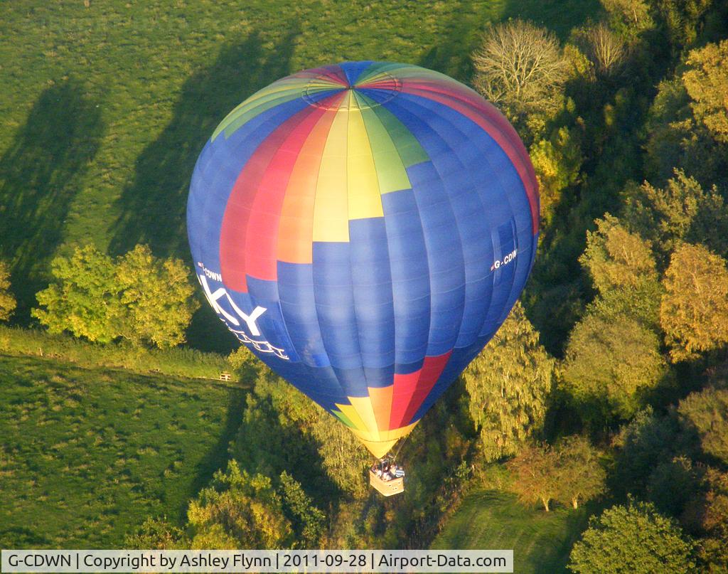 G-CDWN, 2006 UltraMagic N-210 C/N 210/33, Taken from G-AWFZ when flying inbound to Cranfield. The SKY hotair balloon is a regular sight around Milton Keynes. This photo was taken just west of Milton Keynes, Buckinghamshire.