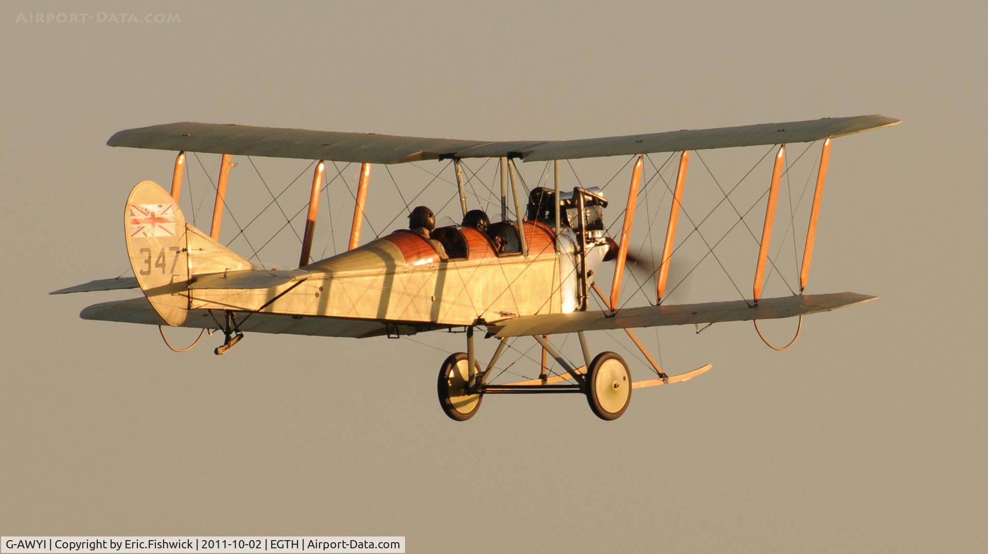G-AWYI, 1969 Royal Aircraft Factory BE-2c Replica C/N 001, 42. G-AWYI departing Shuttleworth Autumn Air Display, October, 2011