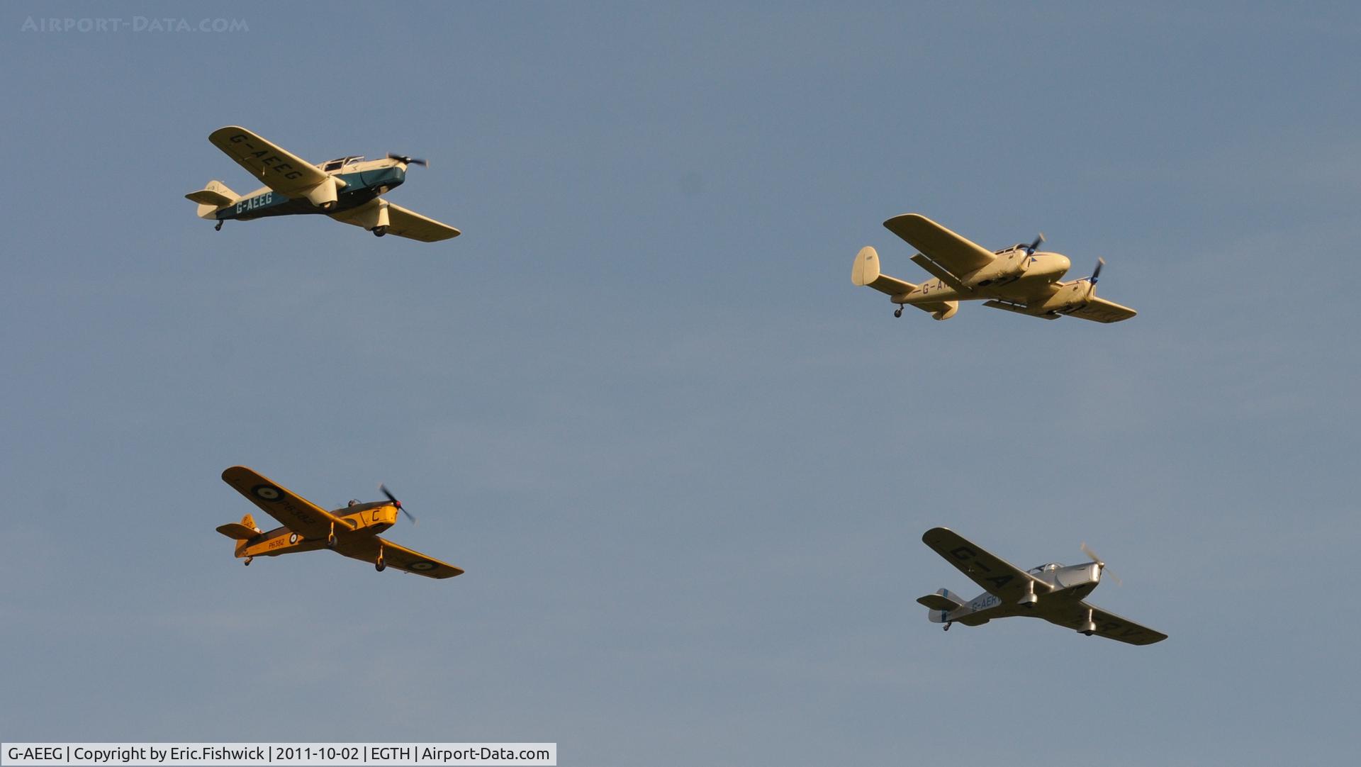 G-AEEG, 1936 Miles M-3A Falcon Major C/N 216, 45. G-AEEG Falcon Major (nearest camera) with three Miles Aircraft at  Shuttleworth Autumn Air Display, October, 2011